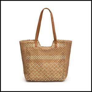 Straw Woven Tote Bag Foldable Shoulder Handbag Beach Vacation Travel